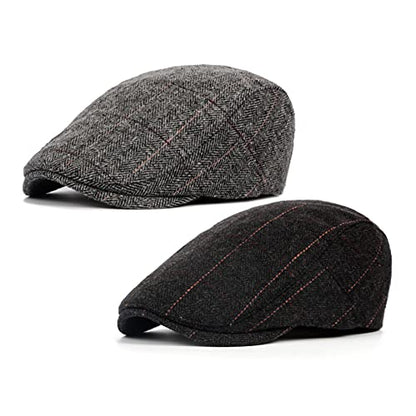 2 Pack Men's Plaid Cotton Flat Newsboy Ivy Cabbie Golf Gatsby Cap Hat - color: 654bg