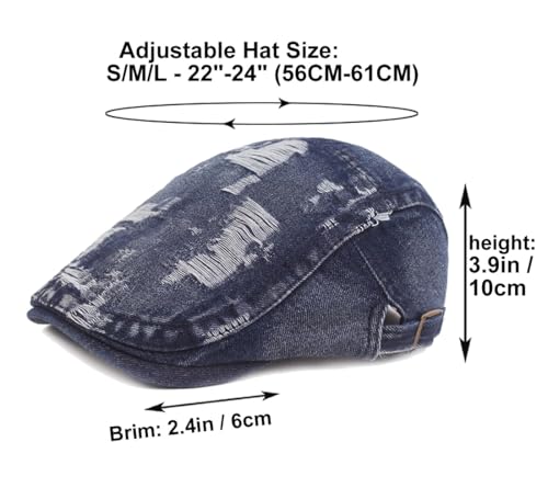 Quanhaigou Men's Cotton Flat Ivy Gatsby Newsboy Driving Hat Adjustable Irish Cabbie Ivy Driving Hunting Cap - color: Distressed Navy Blue