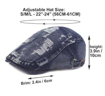 Quanhaigou Men's Cotton Flat Ivy Gatsby Newsboy Driving Hat Adjustable Irish Cabbie Ivy Driving Hunting Cap - color: Distressed Navy Blue