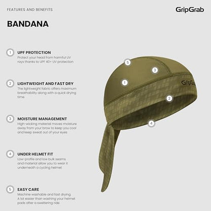GripGrab Summer Cycling Bandana UV Protection Under Helmet Headwrap - color: Olive Green