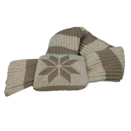 PURFUN Kids 3-in-1 Beanie Scarf Touchscreen Gloves Set, Winter Thick Warm Fleece Lined Knitted Skull Cap with Ear Flaps - color: Beige