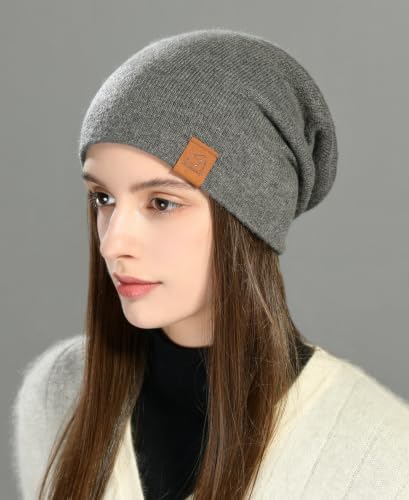 jaxmonoy Slouchy Knit Beanies Winter Hats for Women Men Soft Warm Reversible Slouch Cuffed Skull Knitted Beanie Cap - color: Dark Grey