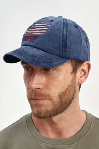 Women's Men's Fashion Baseball Cap Adjustable Strapback Hats Dad Hat Visor Sports Hat - color: American Flag - Navy Blue