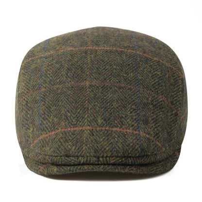 FEINION Men Wool Blend Flat Cap Tweed Newsboy Ivy Hat - color: Plaid Green