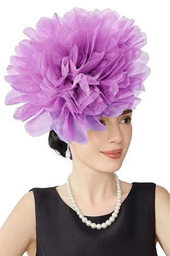 BABEYOND Fascinators Hats for Women Large Tea Party Mesh Flower Derby Hat - color: Light Purple, size: One Size