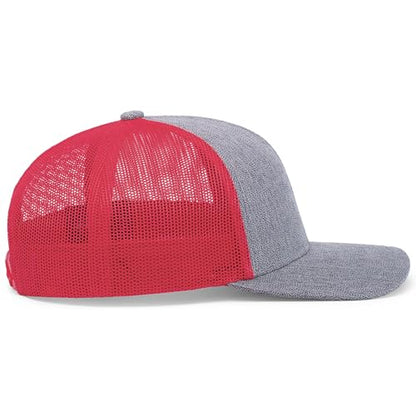 Pacific Headwear Melange Heather Low-Profile Trucker - color: Grey Heather/Red/Grey Heathe