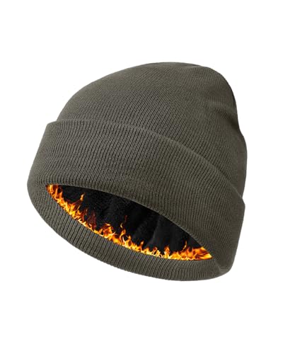 Century Star Men's Fleece-Lined Beanie Winter Knit Hat - Stretchable, Warm, Windproof, Unisex Cuffed Ski Cap for Sports - color: Dark Grey