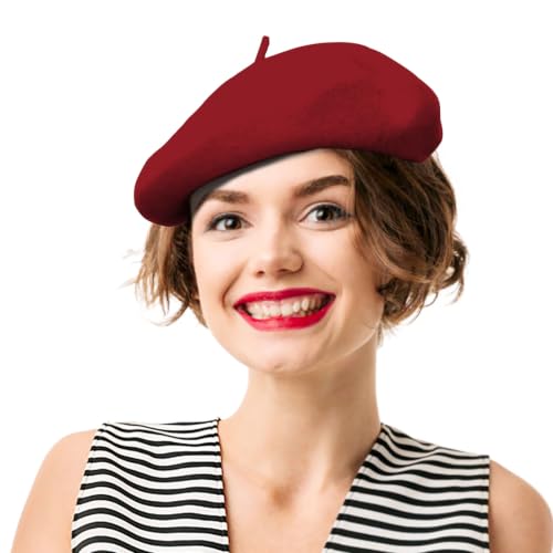 French Beret Hats for Women - Soft Warm Wool Solid Color Beanie Winter Cap - color: Beige