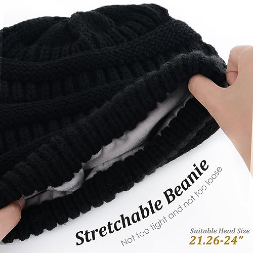 FURTALK Winter Hats for Women Fleece Lined Knit Beanie Hats Slouchy Warm Beanies Ski Skull Cap - color: Black