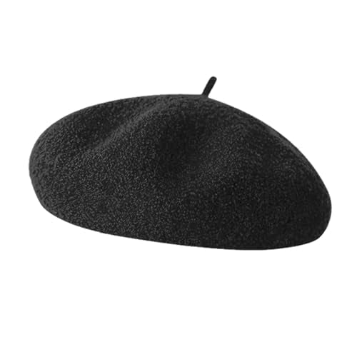 French Beret Hats for Women - Soft Warm Wool Solid Color Beanie Winter Cap - color: Black