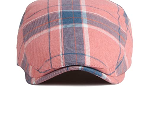 Unisex Classic Plaid Beret Newsboy Hats Flat Sun Hat Sport Golf Baseball Caps Cabbie Driving Cap Hats for Women Men - color: Pink