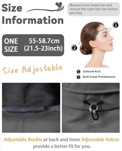 Rosoz Women Sun Hat with Ponytail Hole Wide Brim Bucket Hats UPF 50+ Beach Hiking Gardening Hat Water-Resistant Outdoot Hat - color: Dark Grey
