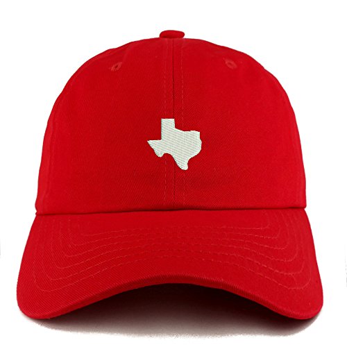 Trendy Apparel Shop Texas State Map Embroidered Low Profile Soft Cotton Dad Hat Cap - color: Red