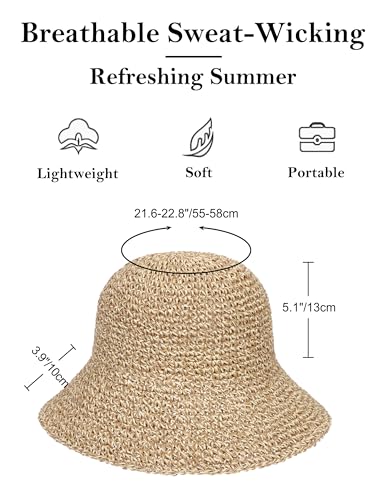 sy soul young Women's Straw Sunhat Wide Brim Hand Woven Beach Bucket Hat - color: Beige & Coffee