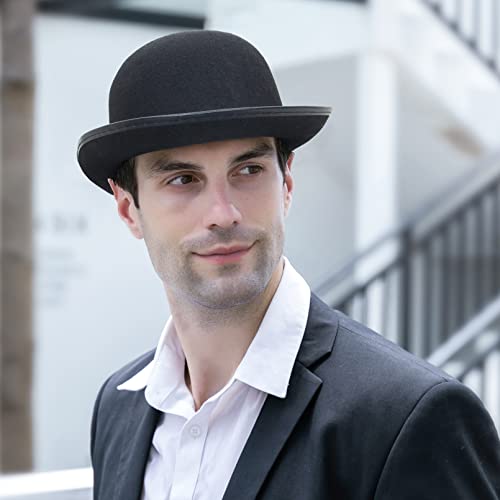 GEMVIE Classic Black Felt Derby Hat Lightweight Bowler Hat Novelty Costume Hat for Party Dress Ups - color: Black