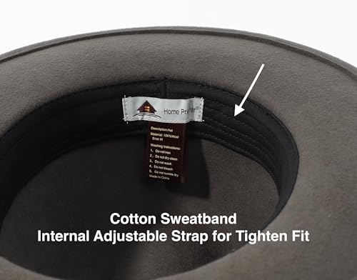 Home Prefer Wool Fedora Hat with Band Wide Brim Panama Hat for Men Women - color: Dark Grey, size: 7-7 1/8