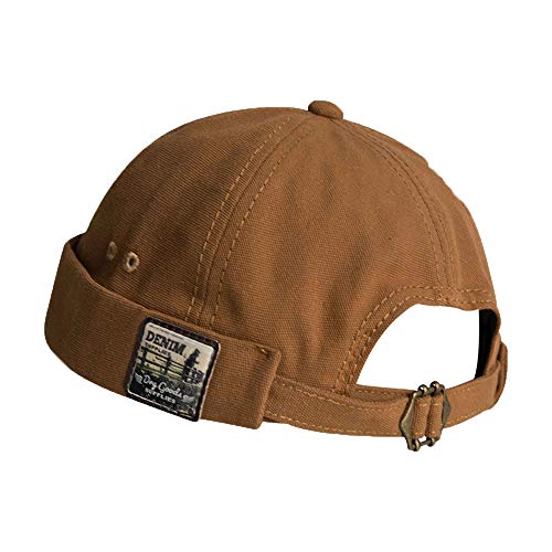 Men Hats Docker Cap Hats Beanie Sailor Cap Worker Hat Rolled Cuff Retro Brimless Hat with Adjustable - color: Dzm34-khaki