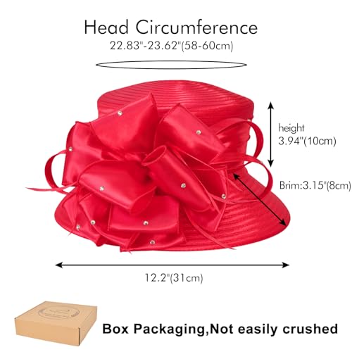 2026 Bucket Hats for Women Ladies Girls, Autumn Winter Fascinator Hat for Derby Kentucky Church Bridal UV Protection - color: A-4585red