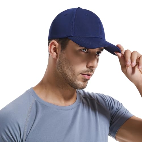 6 Panel Stretch Full Closed Baseball Caps Men's Blank Fitted Cap Curved Brim Elastic Closed Back Hat Q2426 - color: Navy