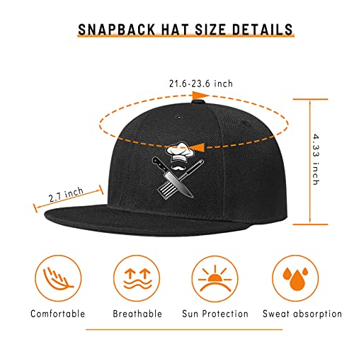 Skateboard Hat Snapback Hats for Men Flat Bill Hats for Boy Adjustable Baseball Cap for Teens Hip Hop Sports - color: Chef Themed