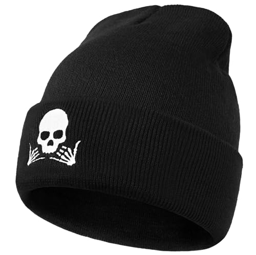 Gothic Skull Beanie Hats for Men Women, Skeleton Cuffed Winter Hat for Goth Gifts, Indoor and Outdoor Outfit Matching - color: 03.black/Skull