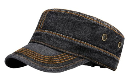 Military Hats Army Caps Cadet Caps Washed Cotton Flat Top Hats Newsboy Hats Adjustable Veteran Caps for Men Women 2025 - color: Black