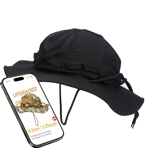 Sun Hat Breathable Boonie Hats for Men Women Fishing Safari Bucket Hat Cap Hunting Outdoor Hiking Camping - color: Black