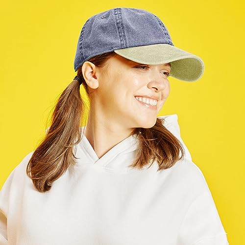 The Hat Depot 100% Cotton Pigment Dyed Low Profile Dad Hat Six Panel Cap - color: 2. Navy/Khaki