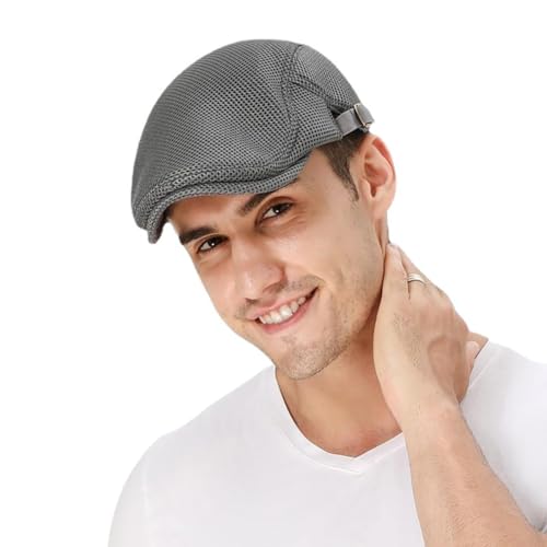 DIYDECAL Mens Breathable Mesh Summer Hat Adjustable Newsboy Beret Ivy Cap Cabbie Flat Cap - color: Light Grey