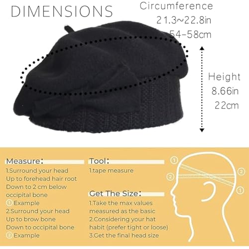 Women Knit 100% Wool Beret Artist Winter French Beret Hats - color: Black