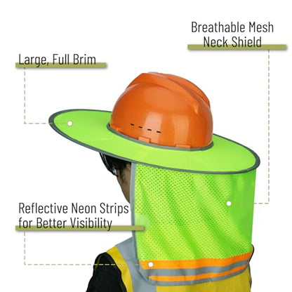 UNCO- Hard Hat Sun Shield, Full & Standard Brim Mesh Sunshade High Visibility Reflective, Hard Hat Sun Shade, 3 Green Hats - color: Green, size: 3 Pack