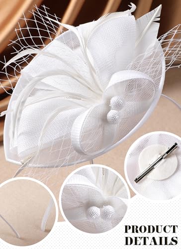 Zinniday Fascinator Tea Party Hat - 2026 Derby Pillbox Kentucky Hat for Women (7.87x5.9inch) - color: White