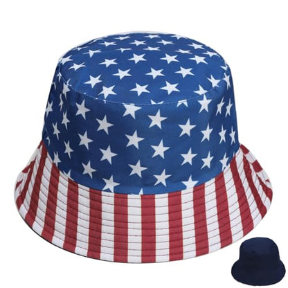 4th of July Bucket Hat for Women Men, Packable Sun Protection Beach Hat, Breathable Outdoor Cap Blue