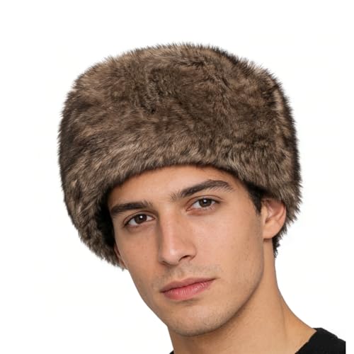 Men Winter Trapper Hat Faux Fur Russian Trooper Hat Furry Ushanka Hat Warm Dad Hat Outdoor Windproof Hunting Ski Cap - color: Brown