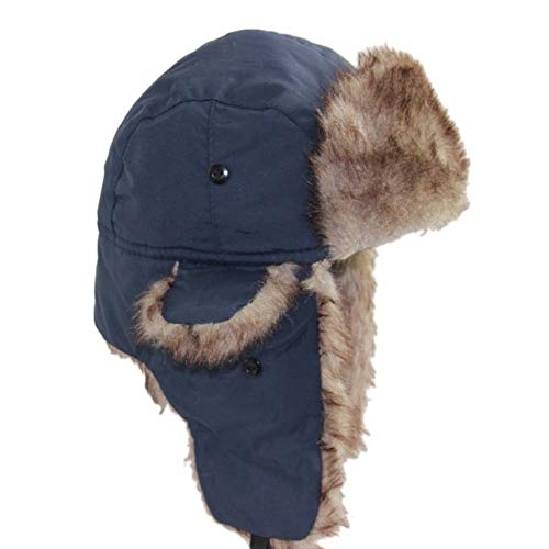 ASWER Trapper Warm Russian Trooper Hat Winter Skiing Cap Women Men Windproof - color: Navyblue