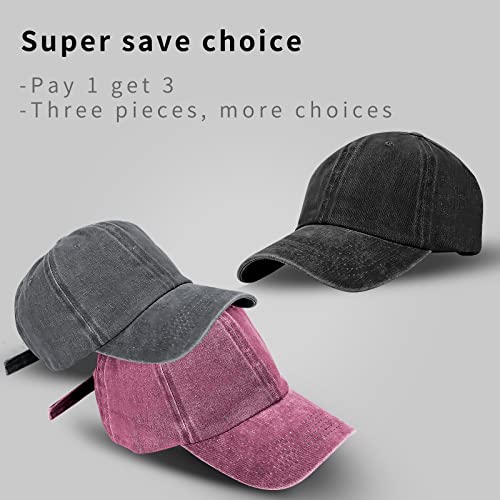 Baseball Cap Unisex Vintage Washed Distressed Cap,Retro Adjustable Dad Hats,Baseball Hat for Men Women - color: 3pcs-black+grey+burgundy