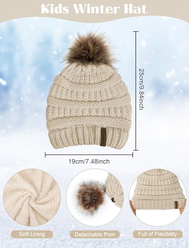 Kids Winter Hat Gloves Scarf Set, Boys and Girls Beanie Hat - color: Beige
