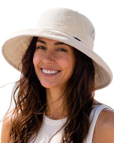 FURTALK Sun Hats for Women Wide Brim Ponytail UV Packable Hiking Travel - color: Beige