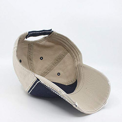 Washed Cotton Distressed with Heavy Stitching Adjustable Baseball Cap - color: Navy/Navy/Khaki