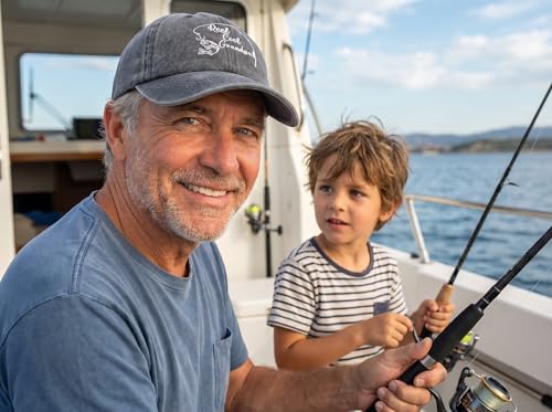 Reel Cool Fishing Hat for Mom Dad Grandma Grandpa Uncle Auntie - color: Grandpa (Washed Black)