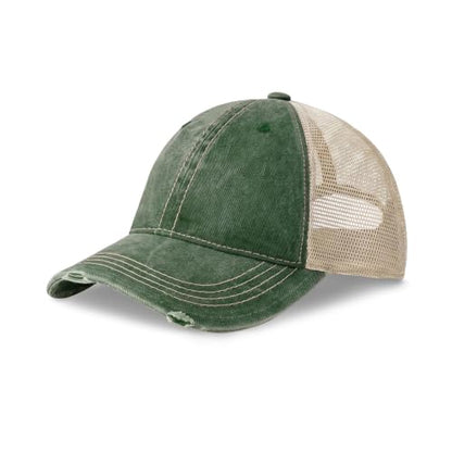 CHOK.LIDS Washed Trucker Hat Unstructured Distressed Pigment Dyed Cap - color: (Hunter Green)
