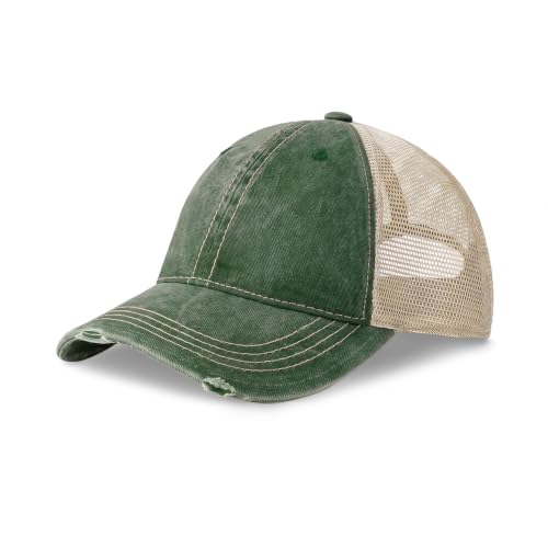 CHOK.LIDS Washed Trucker Hat Unstructured Distressed Pigment Dyed Cap - color: (Hunter Green)
