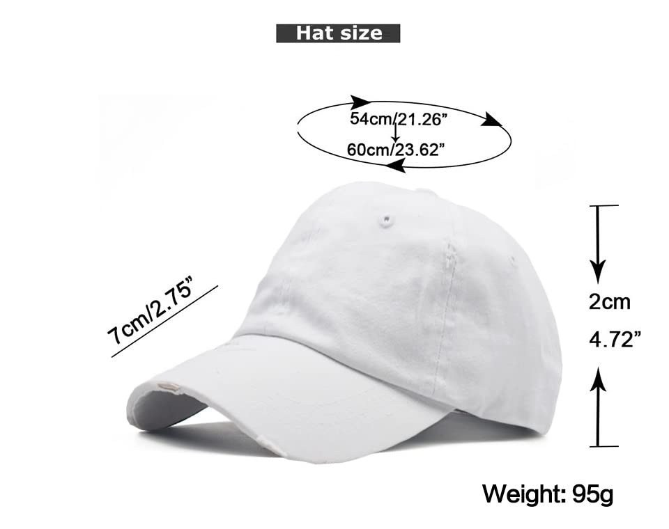 Women Distressed Ponytail Baseball-Hat Cotton Adjustable Baseball-Cap - color: White