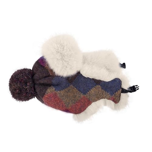 Women's Colorful Knit Trapper Hat with Faux Fur Ear Flaps & Pom Pom,Warm Winter Beanie Hat, Windproof Snow Skull Caps - color: Colorful-purple