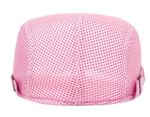 DIYDECAL Mens Breathable Mesh Summer Hat Adjustable Newsboy Beret Ivy Cap Cabbie Flat Cap - color: Pink