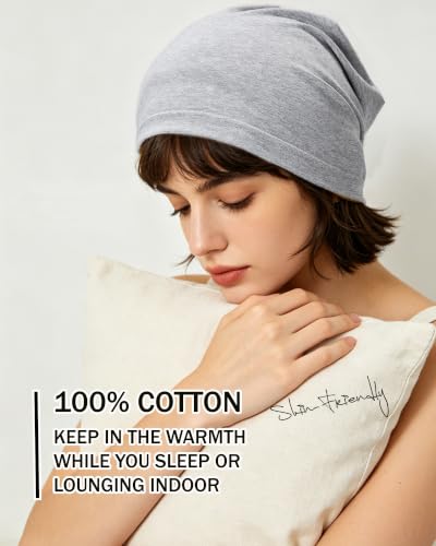 ROYBENS 100% Cotton Thin Slouchy Beanie Hat Women Men Lightweight Chemo Cap - color: 1pcs-light Grey