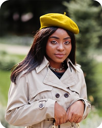 Parquet Solid Color French Beret Hat. Classic French, Casual and Chic Lightweight Cap for Women - color: Yellow