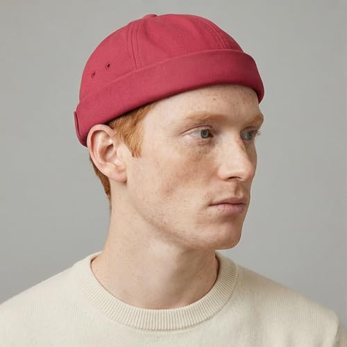 Initlove Mens Brimless Docker Hat Vintage Sailor Hat Skullcap Beanie Cap - color: G Wine Red