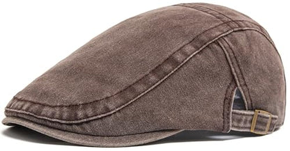 Denim Newsboy Cap for Unisex Adjustable Cotton - color: Coffee
