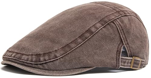 Denim Newsboy Cap for Unisex Adjustable Cotton - color: Coffee
